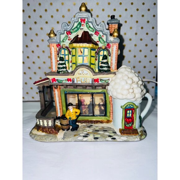 Holiday Time Village Collectibles Ceramic Light-Up Christmas Pub - Picture 2 of 12